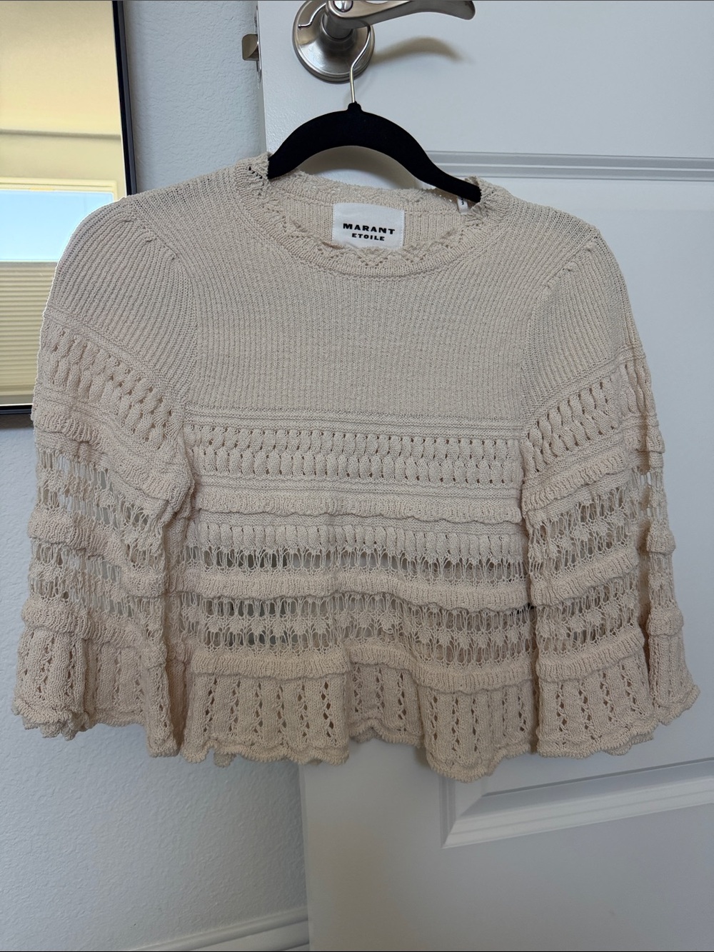 Isabel Marant Etoile cream openwork knit cropped sweater Size 36 / US 4
